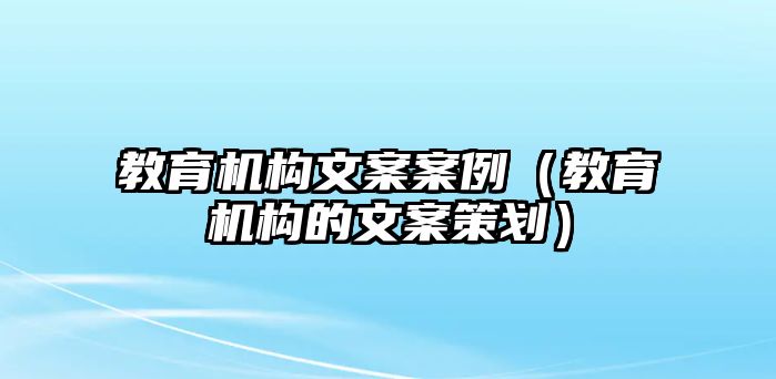 教育机构文案案例（教育机构的文案策划）