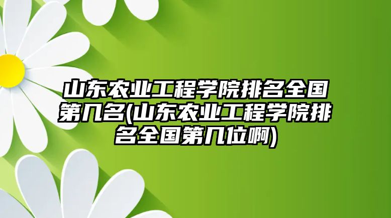 山东农业工程学院排名全国第几名(山东农业工程学院排名全国第几位啊)