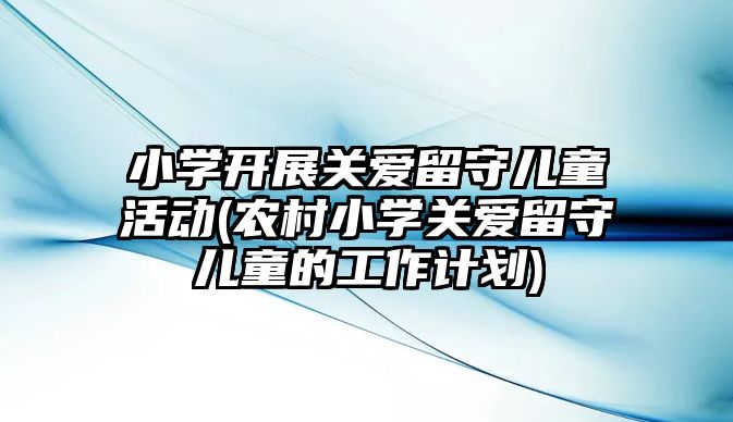 小学开展关爱留守儿童活动(农村小学关爱留守儿童的工作计划)