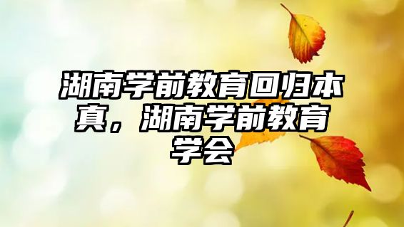 湖南学前教育回归本真，湖南学前教育学会