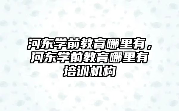 河东学前教育哪里有，河东学前教育哪里有培训机构